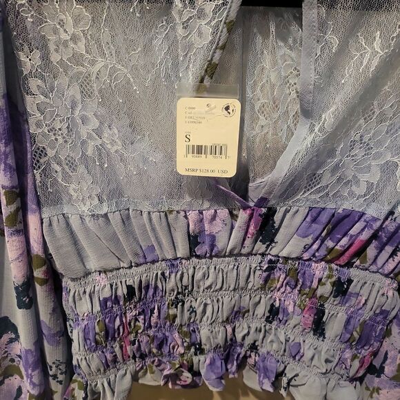 Free People Forever Femme floral print in blue and purple with lace small - Picture 8 of 8
